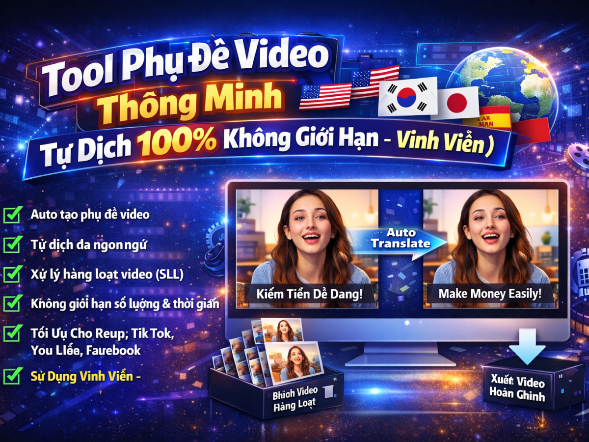 Tool Phụ Đề Video Thông Minh – Tự Dịch 100% Không Giới Hạn ( Vĩnh Viễn )