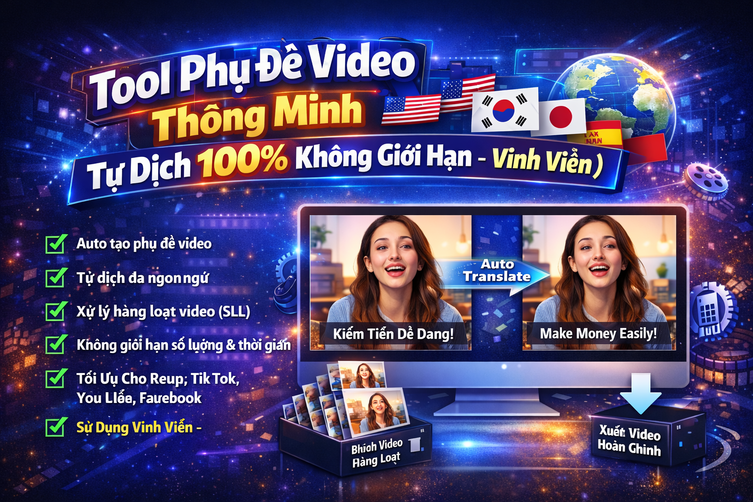 Tool Phụ Đề Video Thông Minh – Tự Dịch 100% Không Giới Hạn ( Vĩnh Viễn )